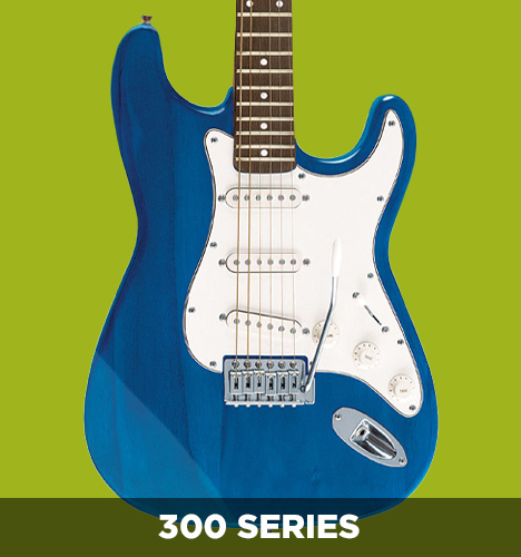 Body of a blue Jay Turser 300 Series solid body electric guitar